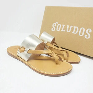 New Soludos Leather Platinum Sandals 6